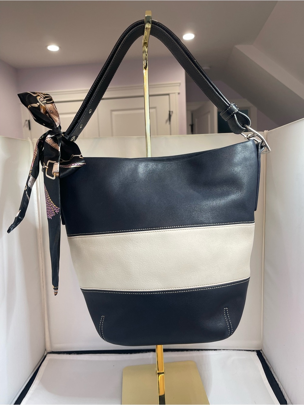 Coach Blavy and White Limited Edition Rugby Stripe Duffle Bag